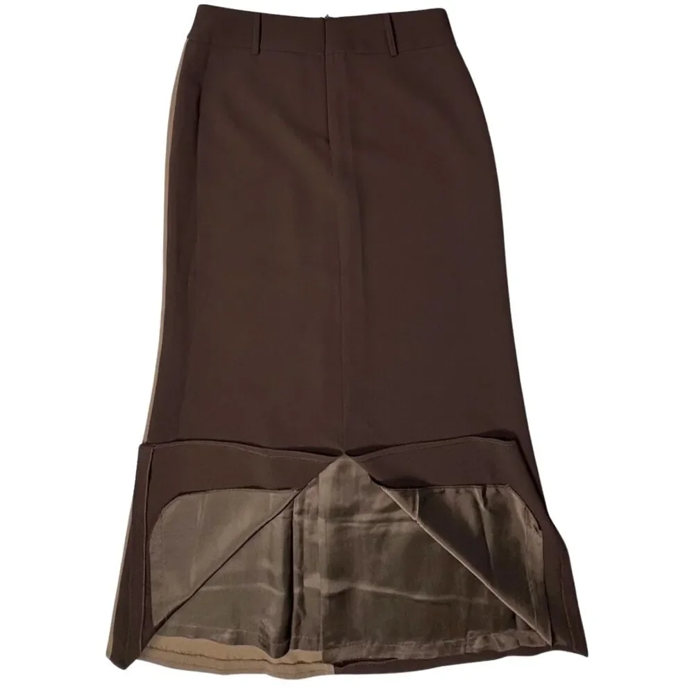 La Gazzetta Long Skirt Womens Lined‎ Zip Slit Belt Loop Sz 8 Brown/Olive Classic